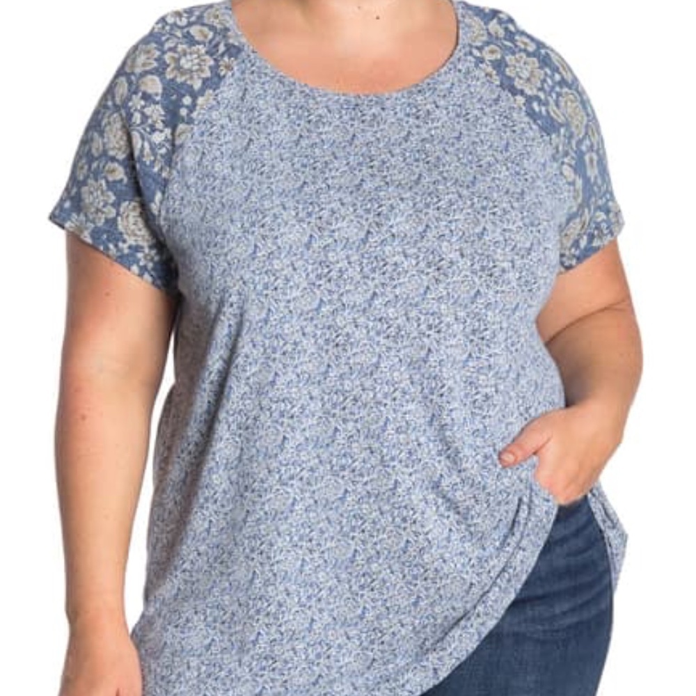 Lucky Brand Floral Mix Cobalt Slub Short Sleeve Shirt